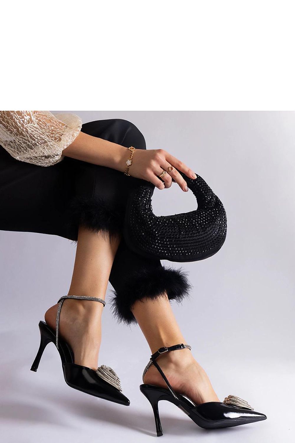 Solea elegant black high heel pumps featuring exquisite zircon embellishments, crafted from durable synthetic leather, perfect for sophisticated summer evenings.
