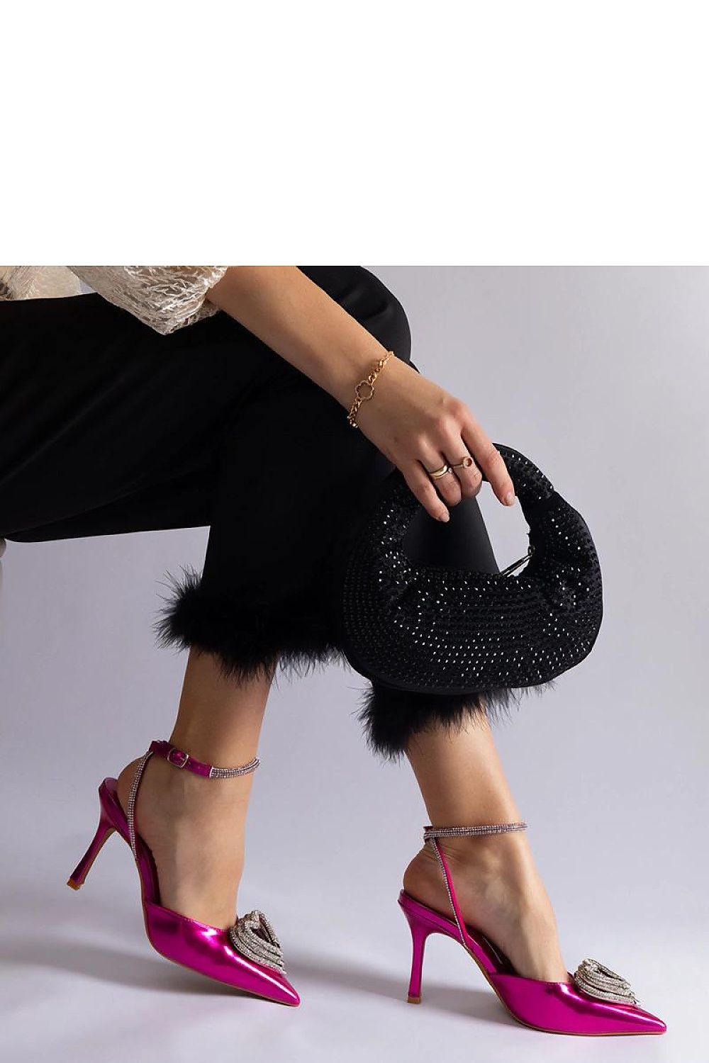 Solea chic black synthetic leather high heel pumps with eye-catching zircon embellishments, a perfect choice for a classy and refined look.