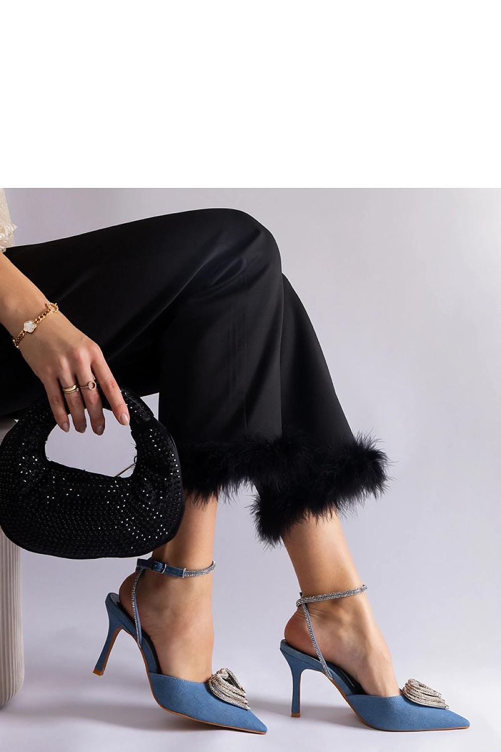 Elegant Solea high heel pumps in black synthetic leather featuring exquisite zircon embellishments, perfect for upscale occasions.