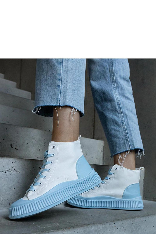 Solea luxury Terri white and blue platform sneakers showcasing comfort fabric and lace-up closure, perfect for autumn-winter styling.