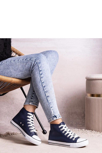 Elegant Solea Navy High-Top Sneakers crafted from eco-leather, showcasing a round toe design and lace-up closure for a stylish yet comfortable feel.