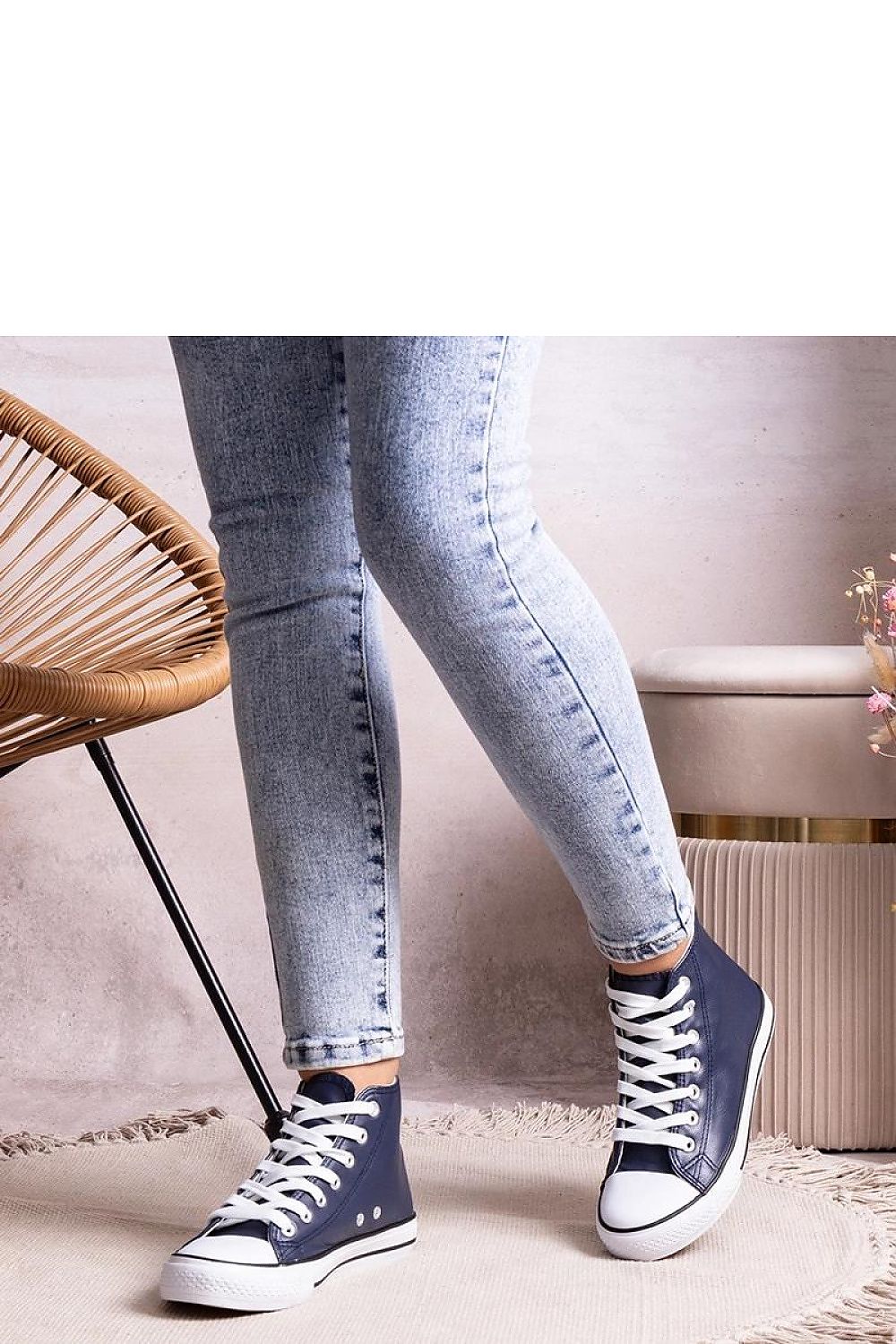 Solea Navy High-Top Sneakers beautifully styled with an autumn outfit, illustrating their versatility and luxury in fashion for the fall-winter season.