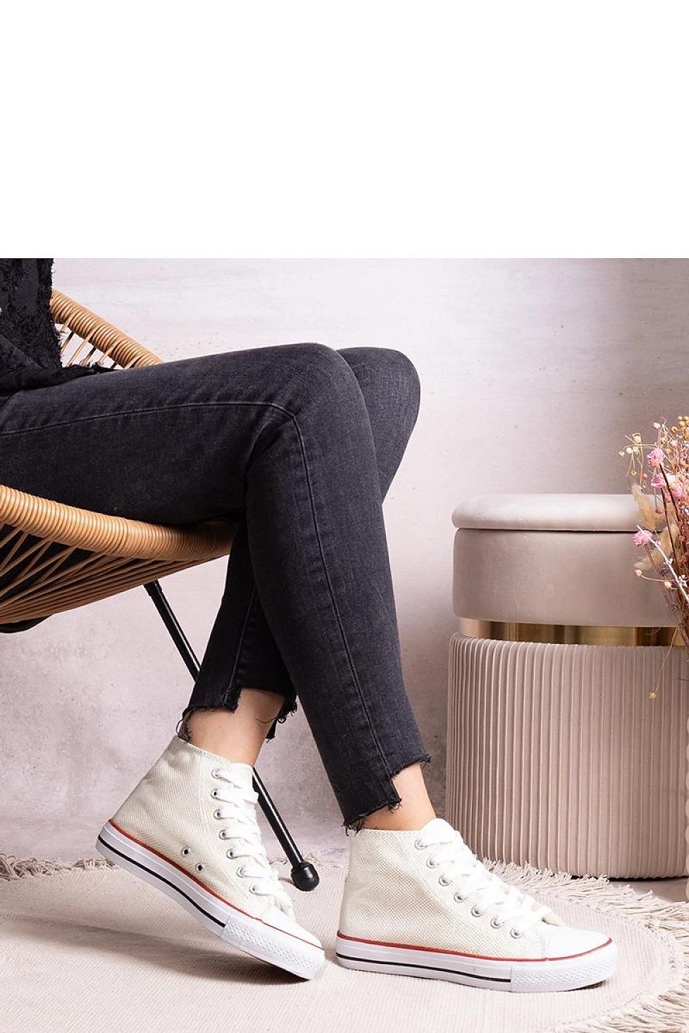 Stylish Solea high-top sneakers in white shiny mesh, featuring a classic round toe and rubber sole for sophisticated comfort.