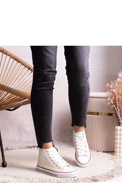 Close-up of Solea White High-Top Sneakers, highlighting the premium shiny mesh material and chic laced closure.