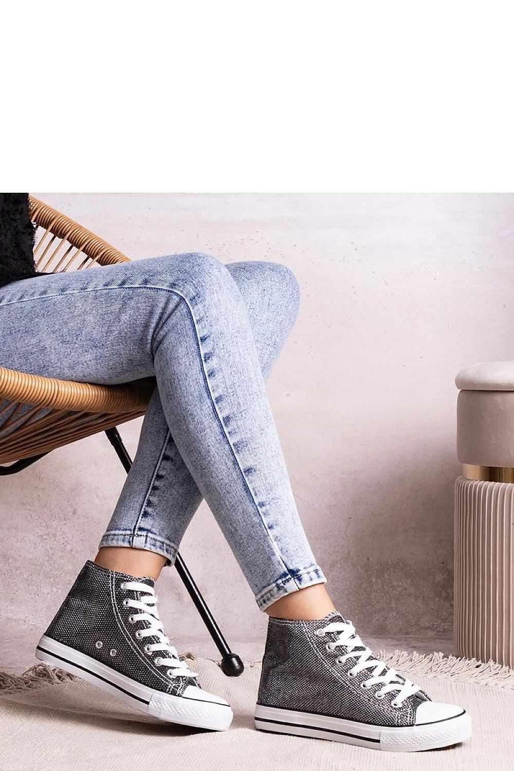 Solea white high-top sneakers featuring a shiny mesh design, perfect for a fashionable touch in your autumn/spring wardrobe.