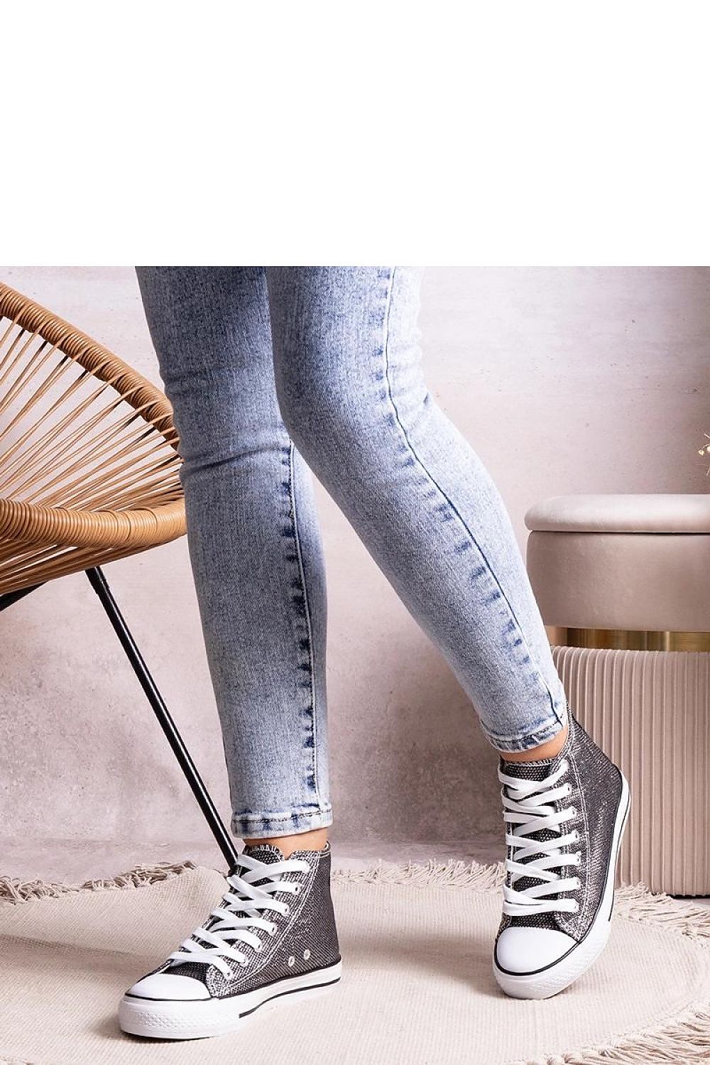 Close-up of Solea high-top sneakers showcasing stylish laced design and luxurious shiny mesh material, ideal for trendsetters.