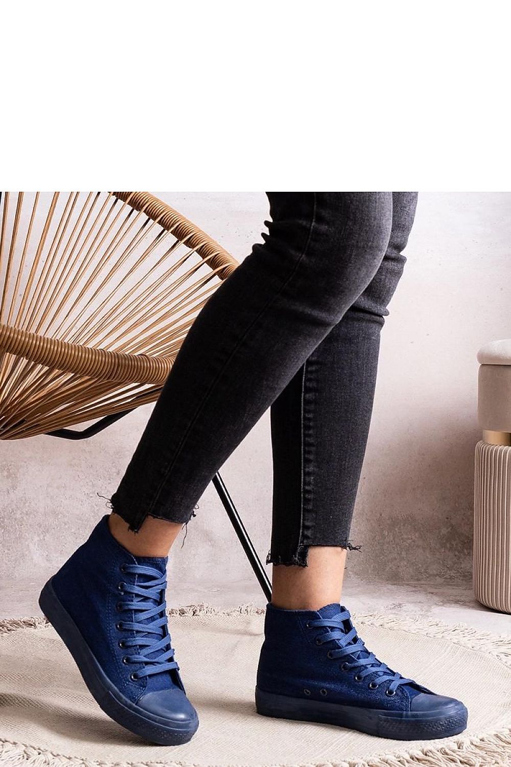 Solea elegant high denim sneakers for women in striking blue, showcasing stylish lace-up design and plush fabric, perfect for chic spring and summer outfits.