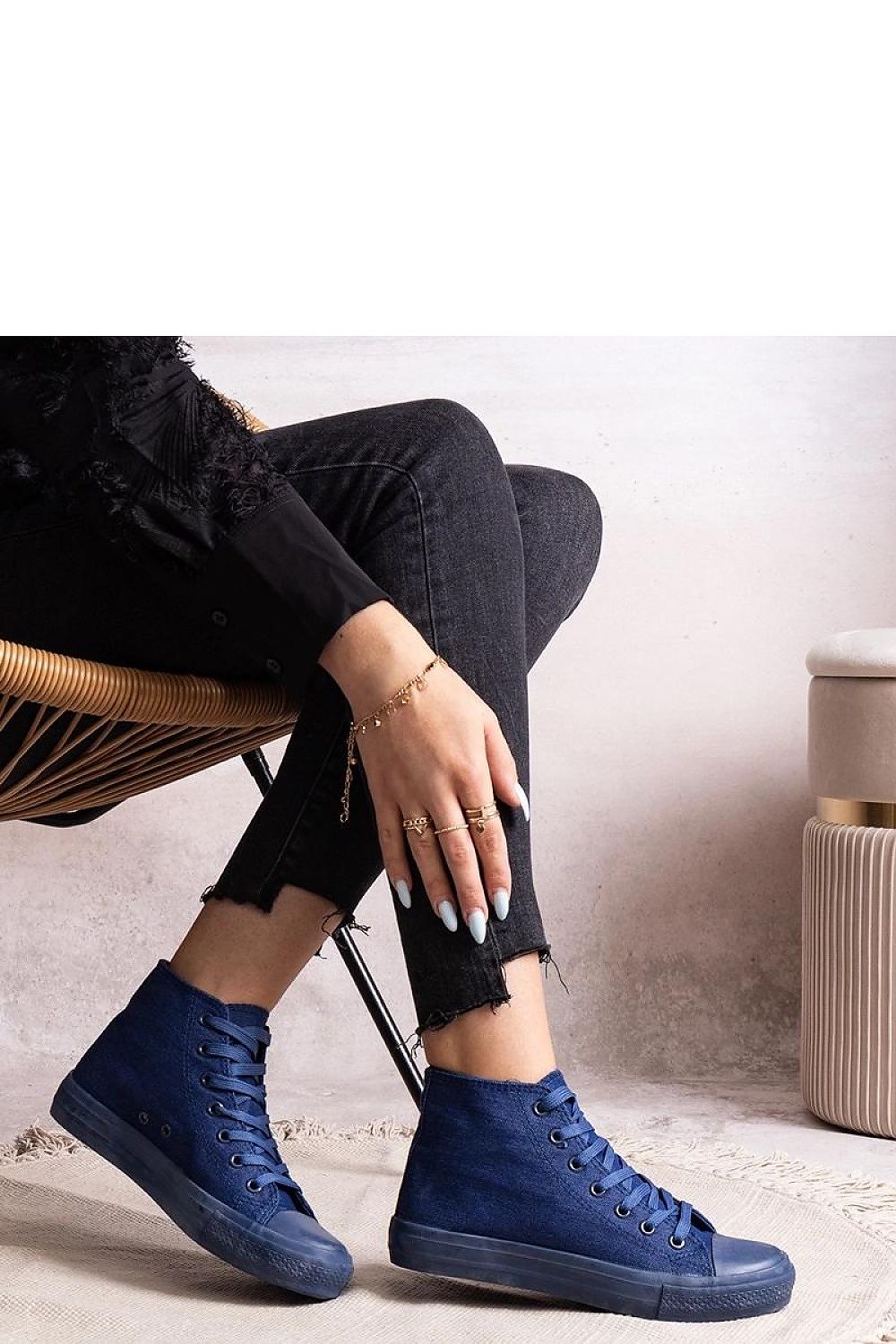 Solea High Denim Sneakers for Women in elegant blue, showcasing stylish lace-up design and high upper for ultimate comfort.