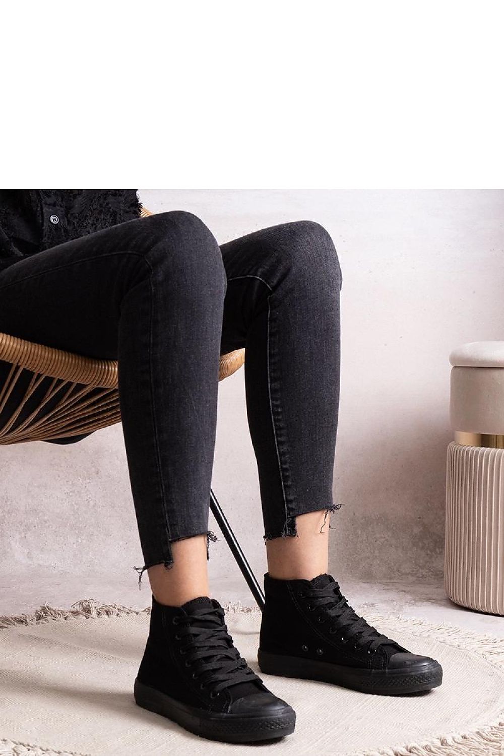 Solea women's high denim sneakers displayed from the side, emphasizing their chic high tops and trendy lace-up styling.