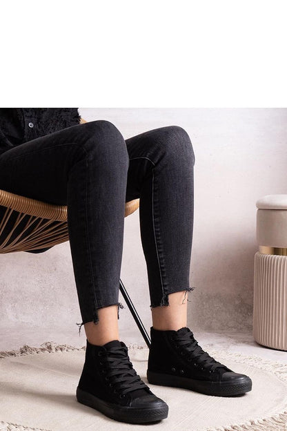 Solea women's high denim sneakers displayed from the side, emphasizing their chic high tops and trendy lace-up styling.