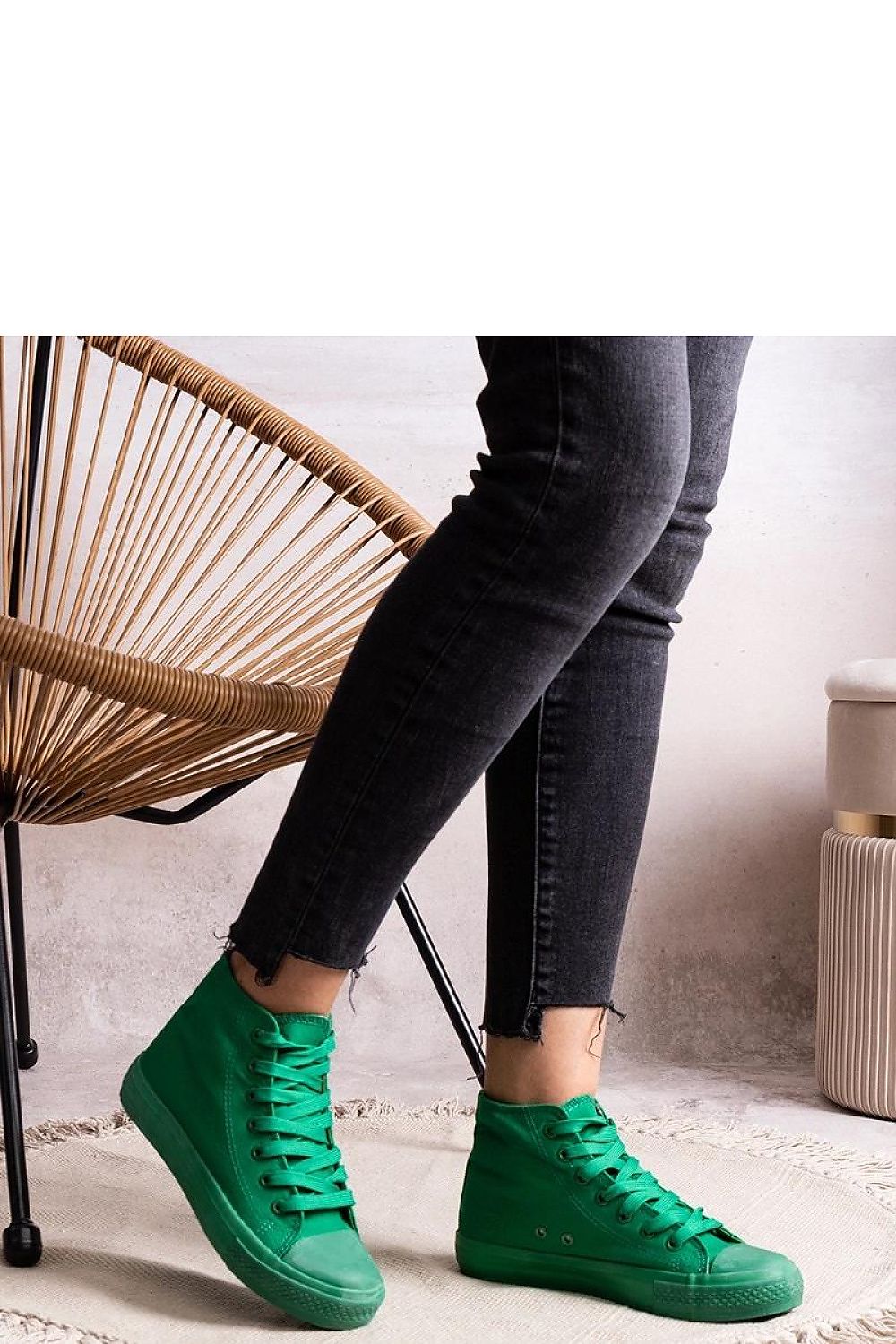 Close-up view of Solea high denim sneakers, highlighting exquisite fabric and craftsmanship, ideal for fashionable women seeking comfort and style.