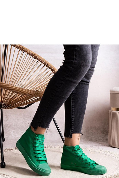 Close-up view of Solea high denim sneakers, highlighting exquisite fabric and craftsmanship, ideal for fashionable women seeking comfort and style.