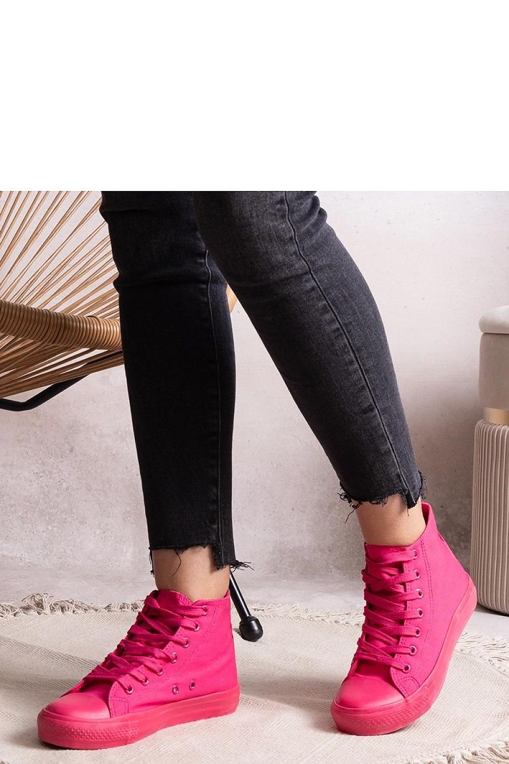 Close-up of Solea women's denim sneakers highlighting quality craftsmanship and trendy high-top features, ideal for luxury casual wear.