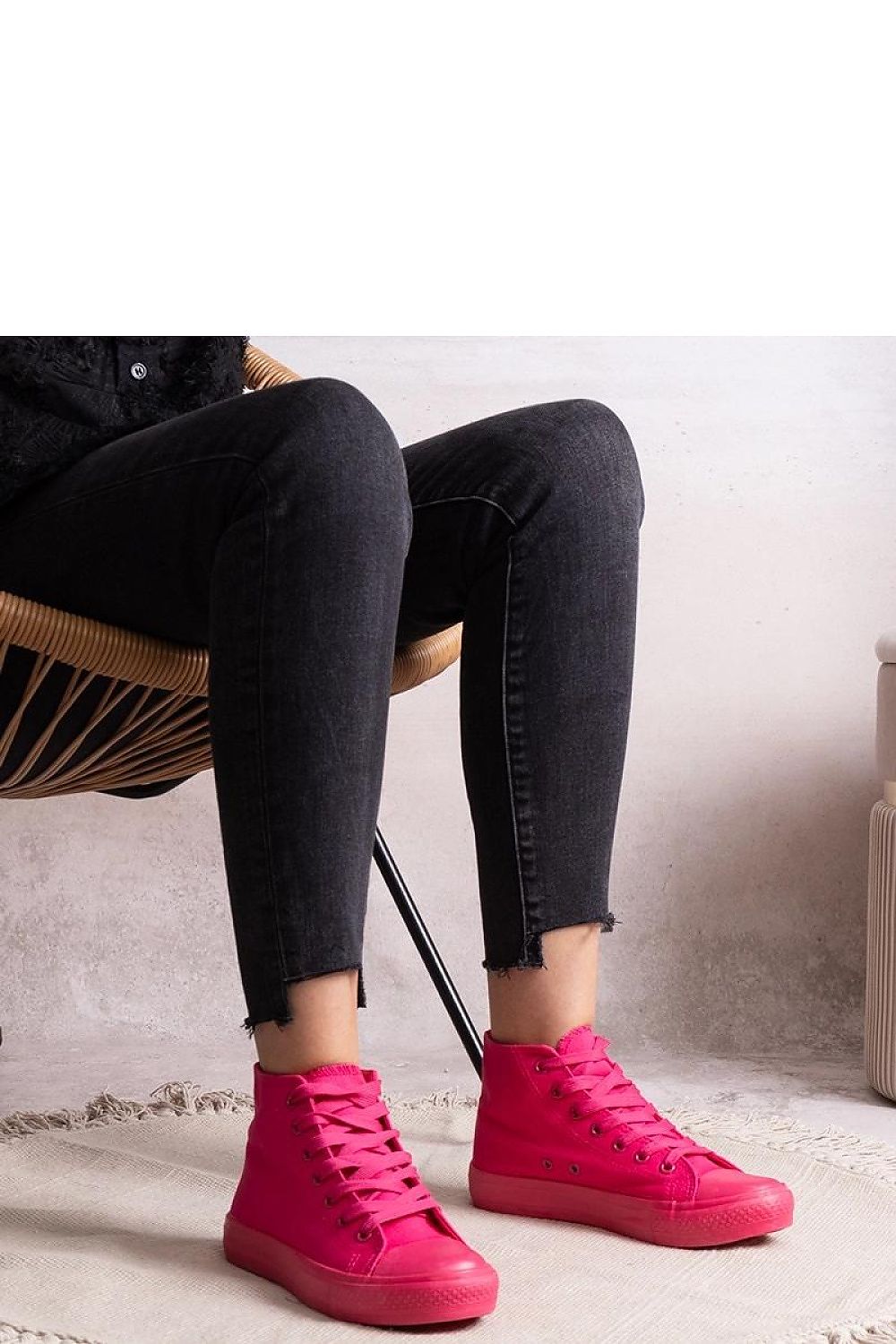 Solea blue high denim sneakers displayed on a stylish background, embodying contemporary elegance for the modern woman.