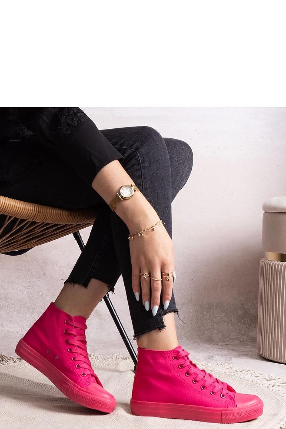 Solea high denim sneakers for women in blue, artfully styled to enhance any outfit, representing a blend of elegance and comfort.