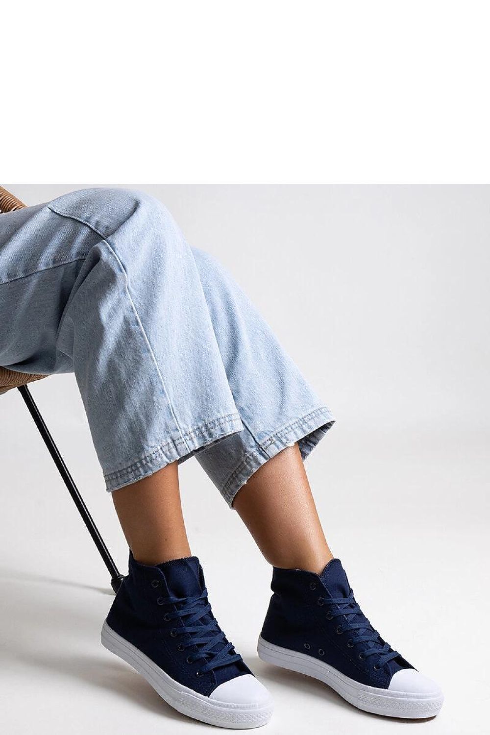 Elegant Solea navy high-top sneakers for summer, crafted from premium fabric and featuring a comfortable design with rounded toe and lace closure.