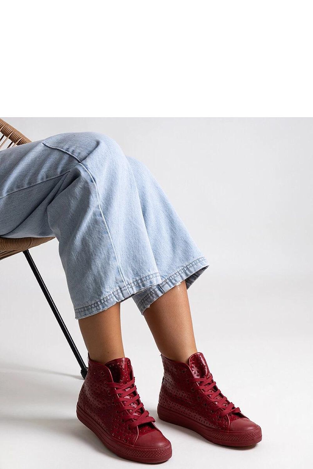 Solea Red High-Top Sneakers with delicate embroidery and a stylish rubber sole, perfect for enhancing any streetwear outfit.