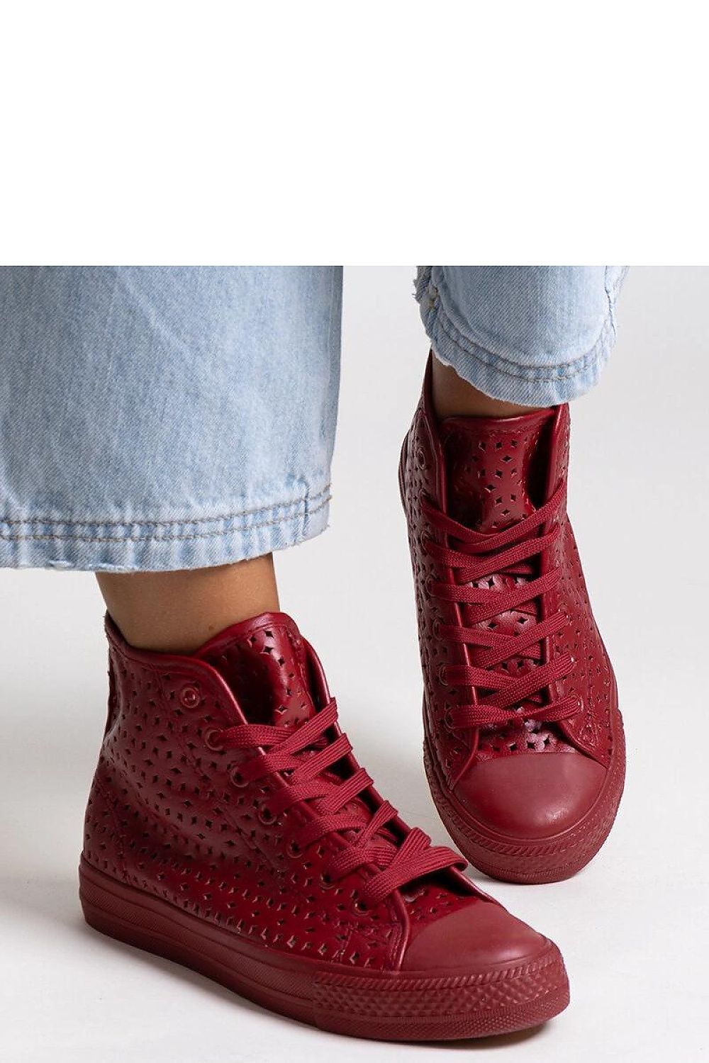 Solea Red High-Top Lace-Up Sneakers showcasing a unique design for urban fashion, crafted from eco leather with exquisite detailing, ideal for street style and superior comfort.