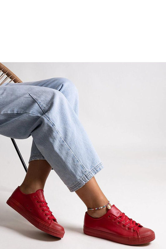 Elegant red Mahasina eco leather sneakers by Solea, perfect for summer style, showcasing a round toe and lace-up design.