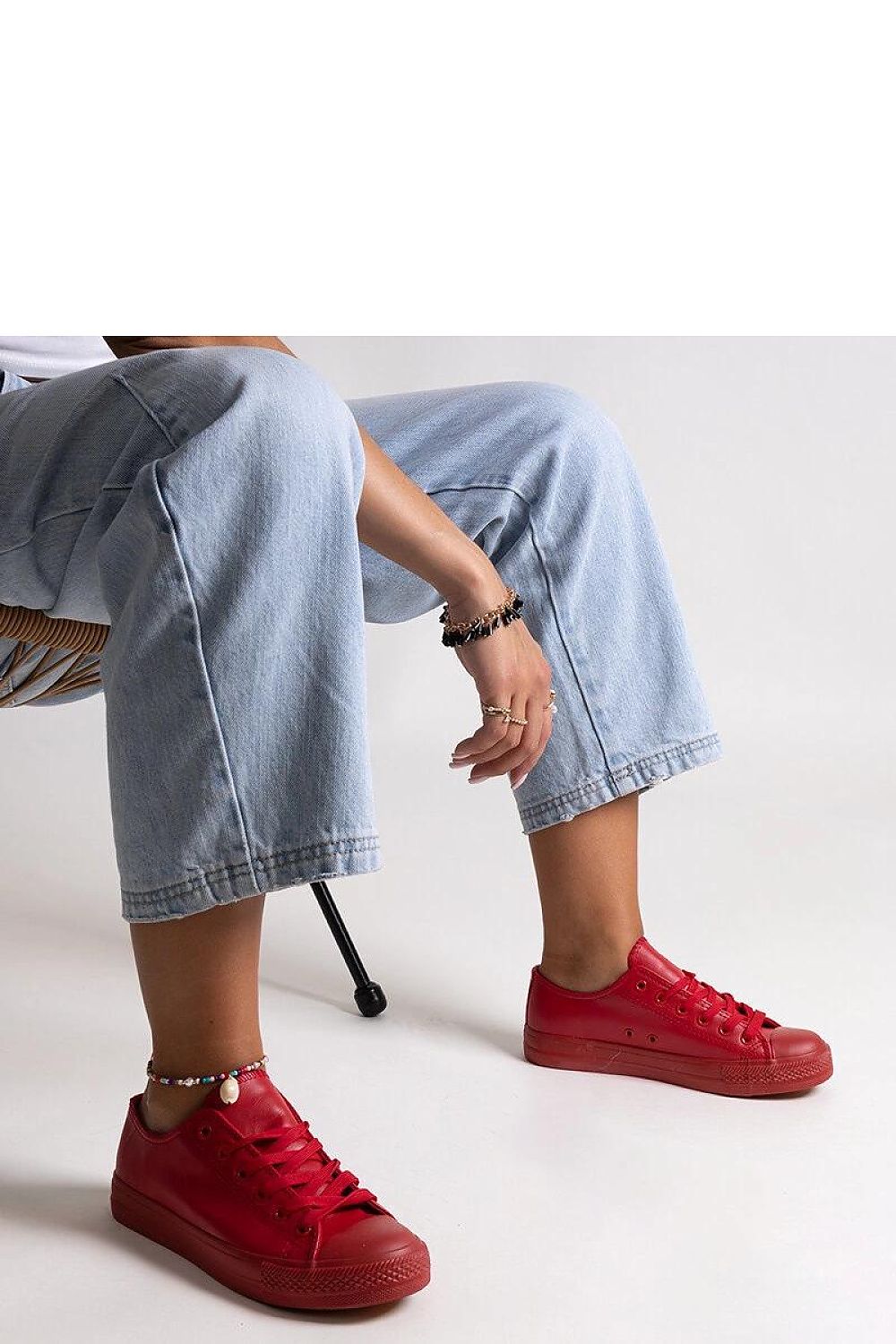 Chic red Mahasina eco leather sneakers by Solea, designed for effortless summer elegance with a modern look and feel.