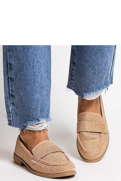 Elegant Solea brown eco-leather loafers adorned with sparkling zircon embellishments, perfect for fashionable summer outings. Slip-on comfort, available in EU sizes 36-41.