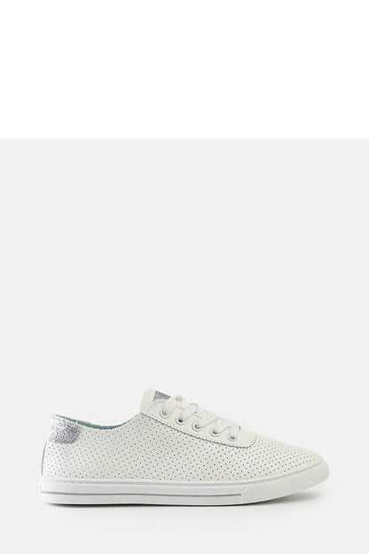 Elegant Solea white Ruala sneakers showcasing their trendy perforated surface, perfect for hot weather and casual outings.