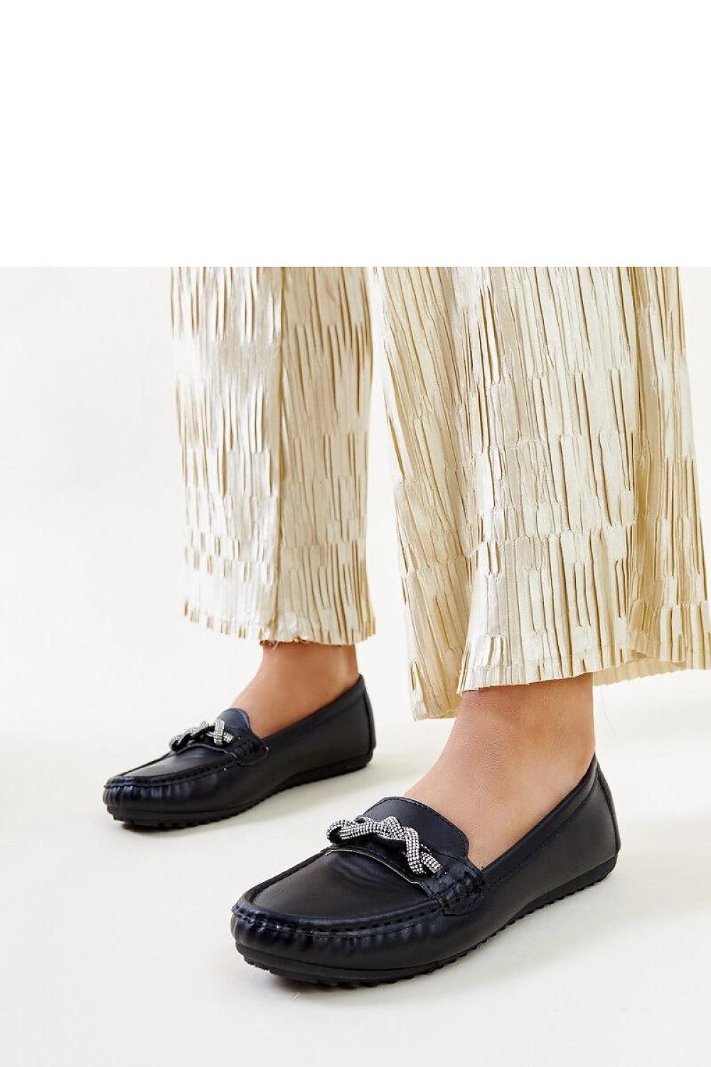 Stylish Solea black moccasins, adorned with zircons, perfect for fashionable casual wear and crafted with eco leather.