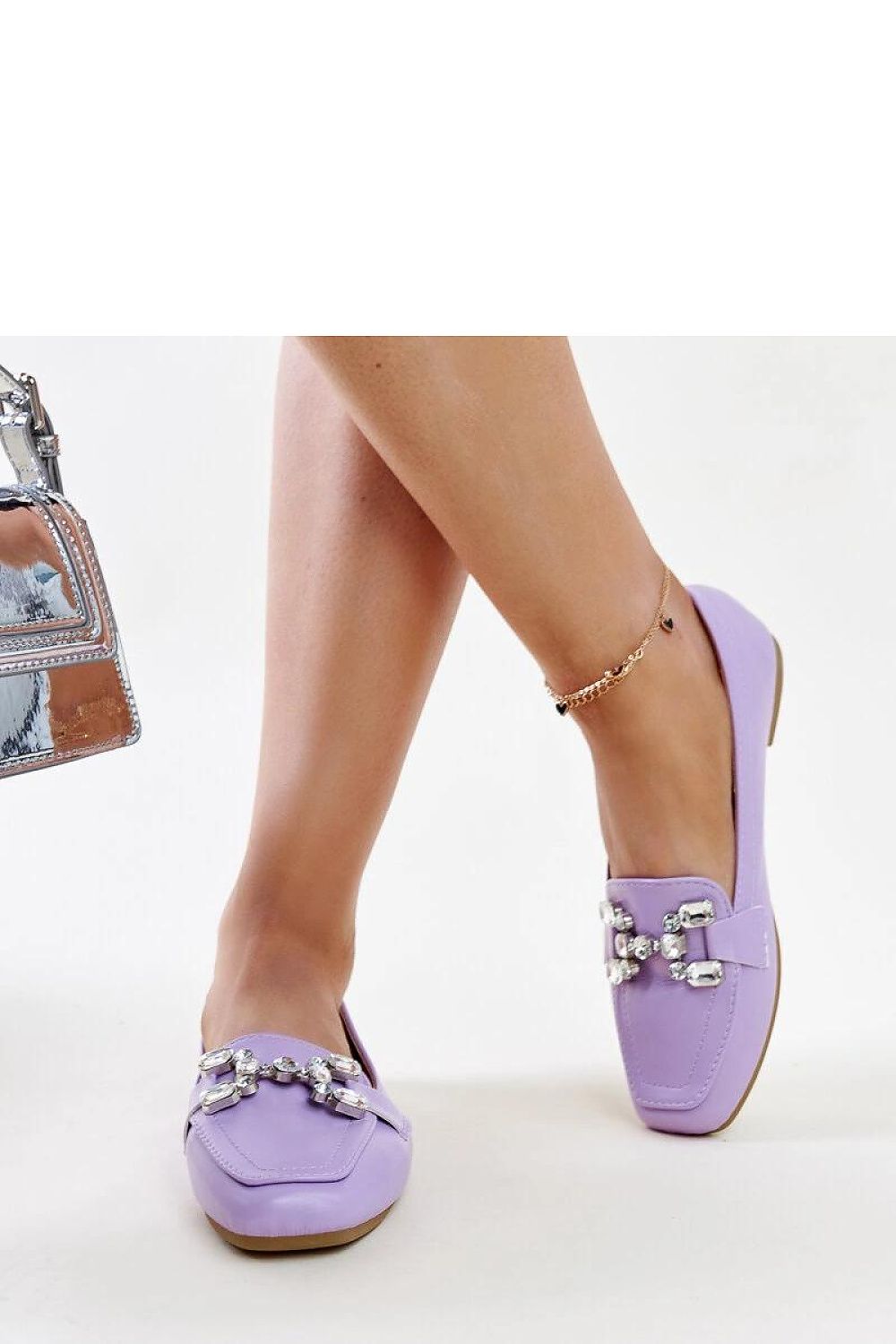 Elegant Solea purple Mali moccasins featuring a zircon buckle, showcasing luxury slip-on design suitable for women.