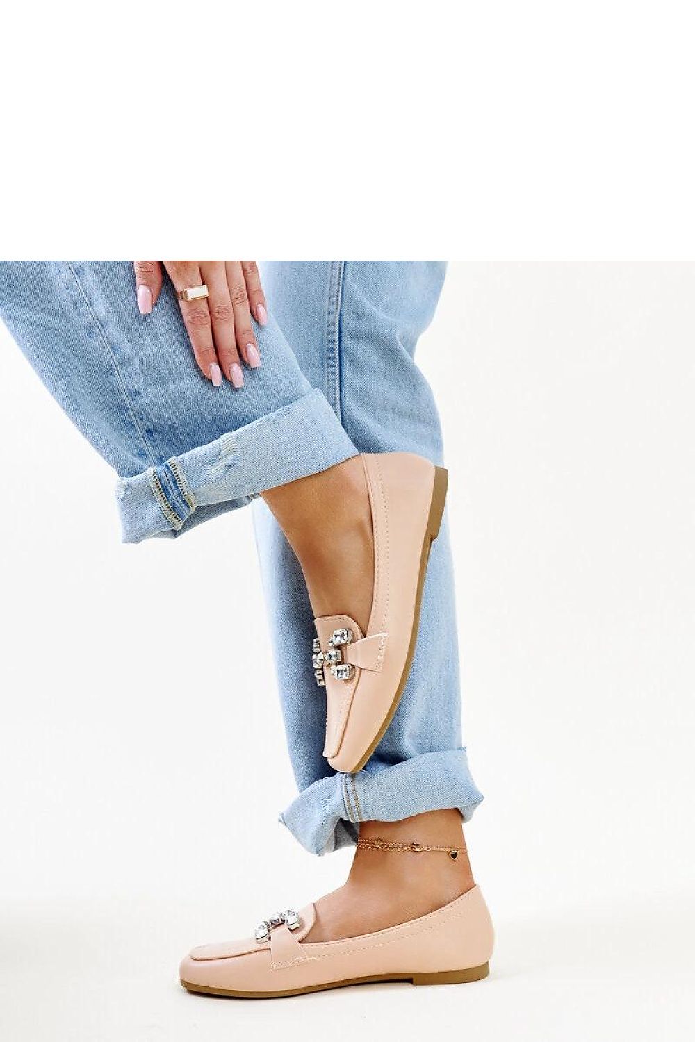 Close-up of Solea Purple Mali Moccasins, highlighting the chic zircon buckle and the refined synthetic leather finish.