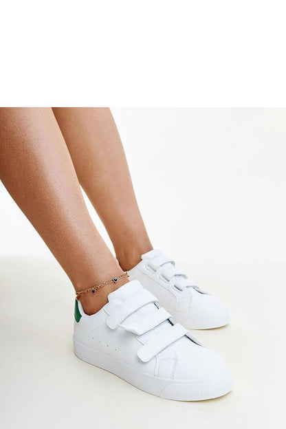 Solea luxurious white-green Velcro sneakers made of eco leather, showcasing stylish rounded toe design for comfort and elegance.