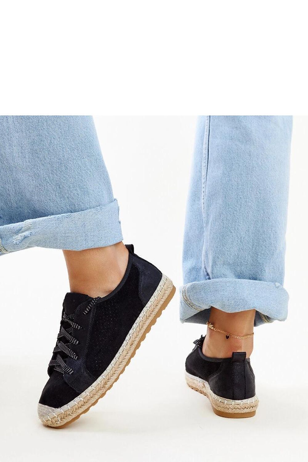 Close-up of Solea Naila Black Sporty Espadrilles showcasing the durable rubber material and comfortable round toe.