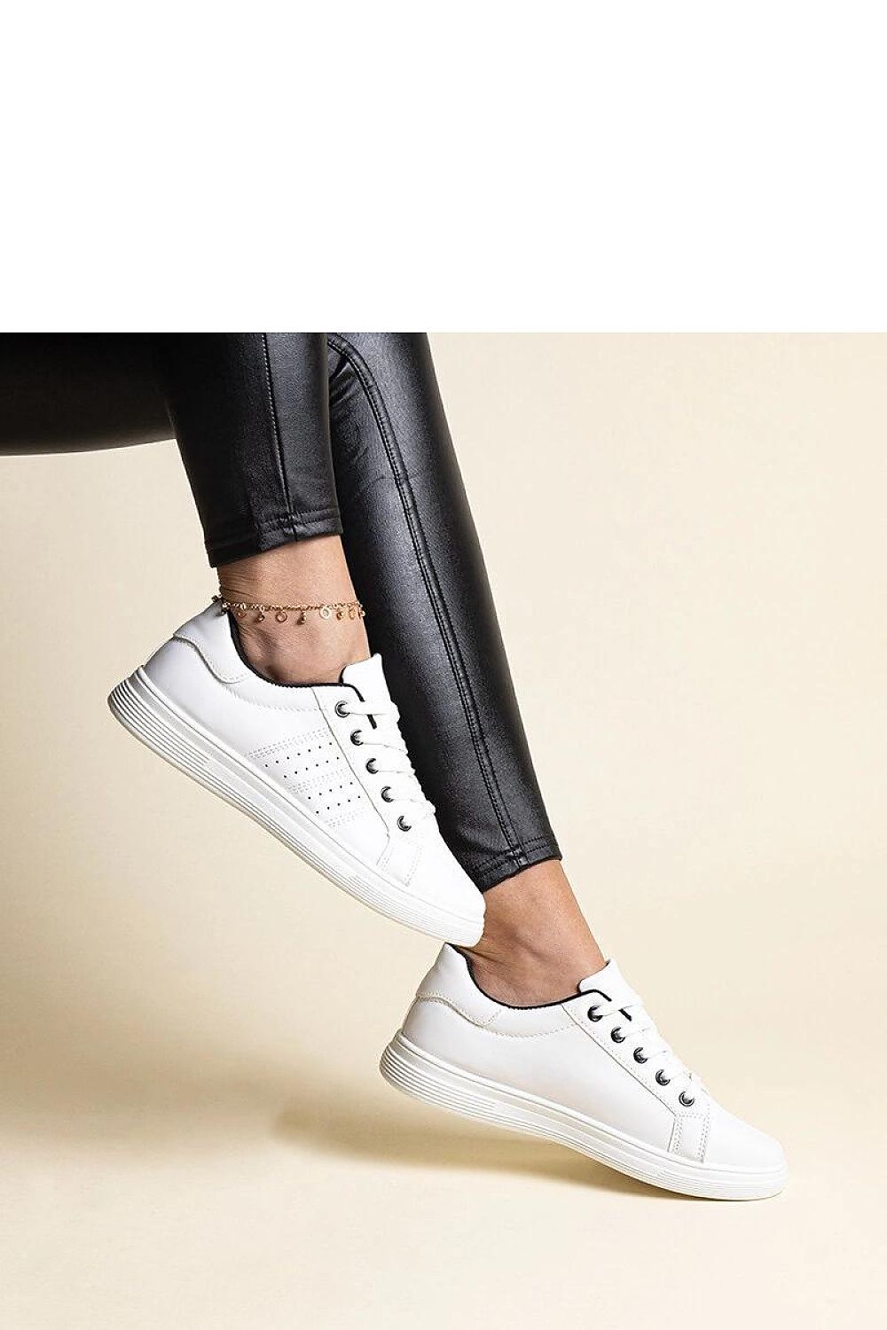 Close-up of Solea White Eco Leather Sneakers, highlighting premium black detailing and high-quality eco-friendly materials for a sophisticated look.