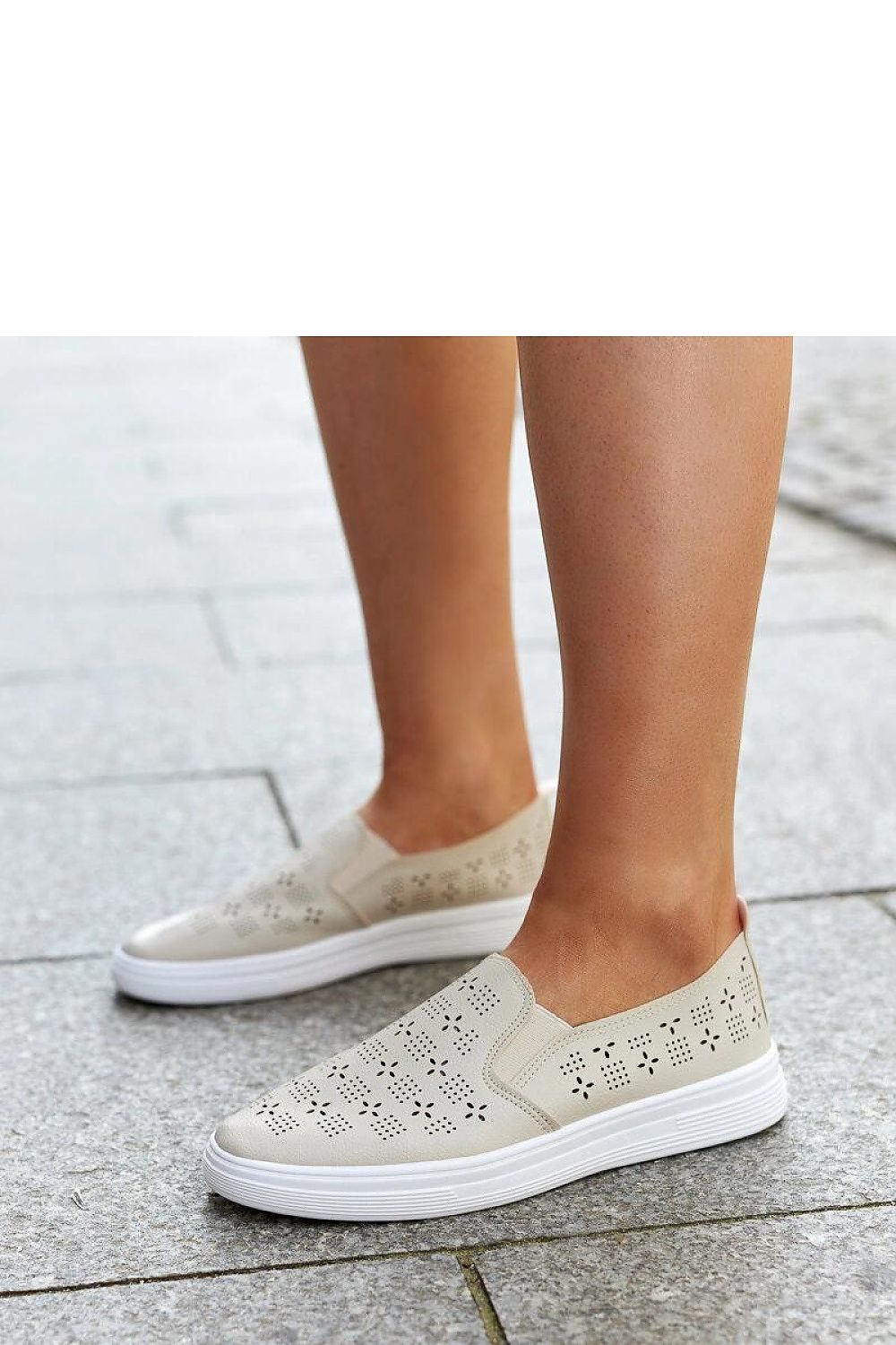 Stylish Solea Beige Slip-On Sneakers featuring white rubber sole, ideal summer footwear for sophisticated women.