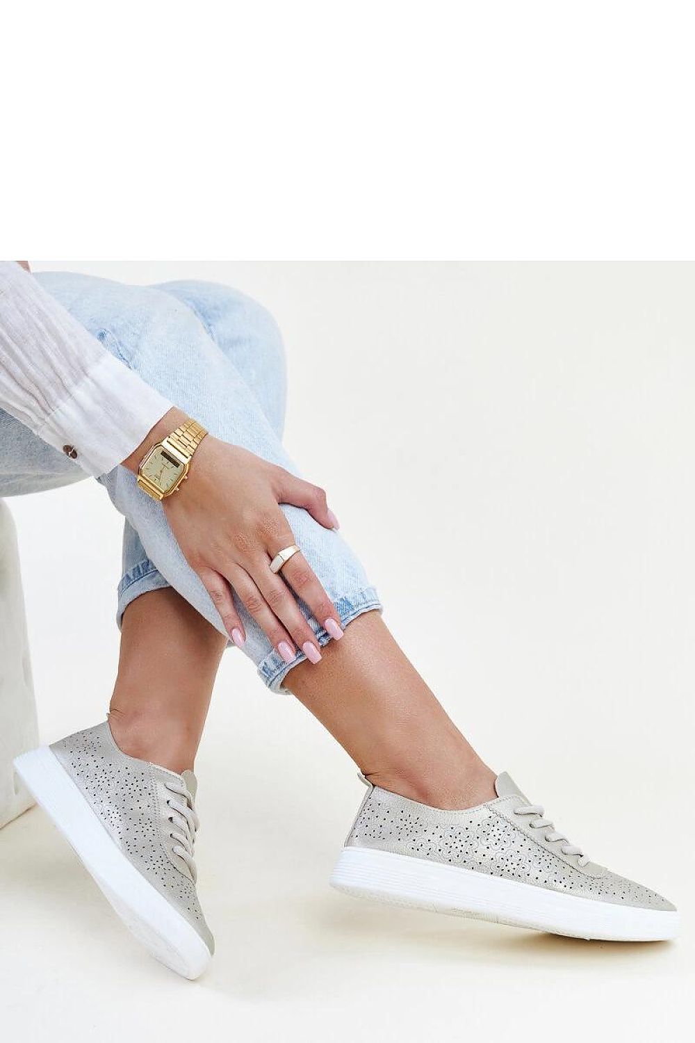 Solea premium eco leather Whitley sneakers in golden hue, showcasing stylish low-cut design with perforated details and lace-up closure, perfect for luxury casual wear.