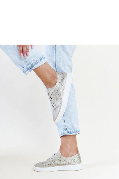 Elegant view of Solea Golden Eco Leather Whitley Sneakers, featuring a rounded toe and sophisticated perforation pattern.