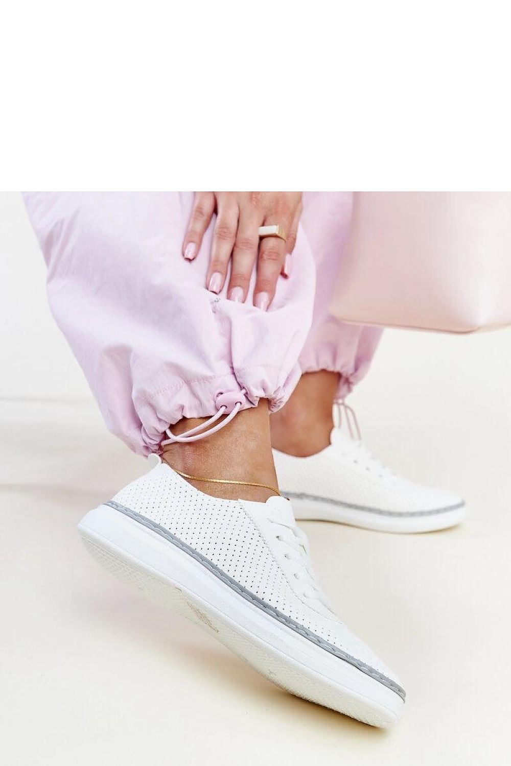 Solea Biserka White and Grey Eco Leather Sneakers, stylish and luxurious lace-up design for active lifestyle, perfect for casual and sporty occasions.
