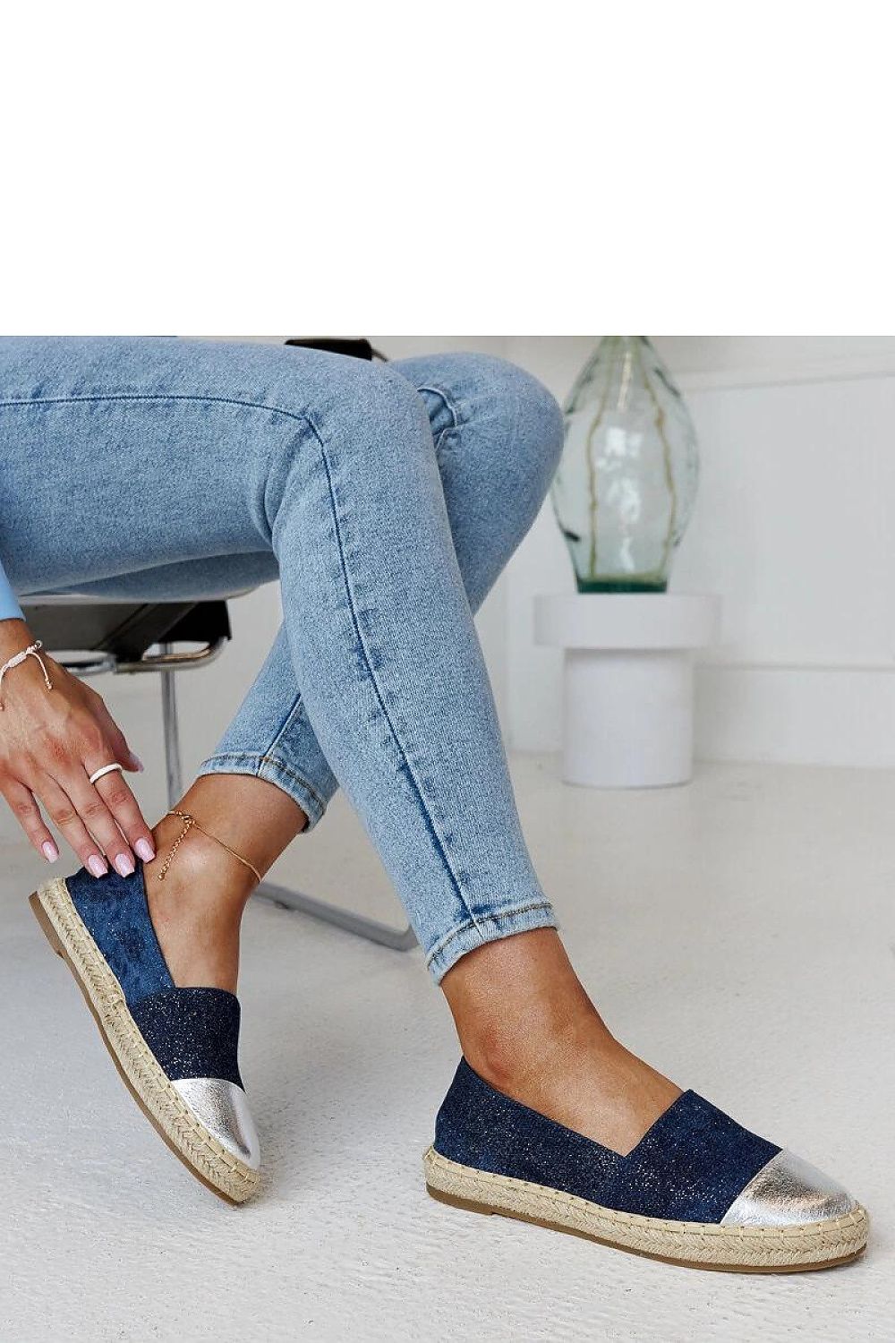 Solea stylish blue-silver Surana espadrilles, perfect summer slip-on shoes, showcasing luxury design and comfort.