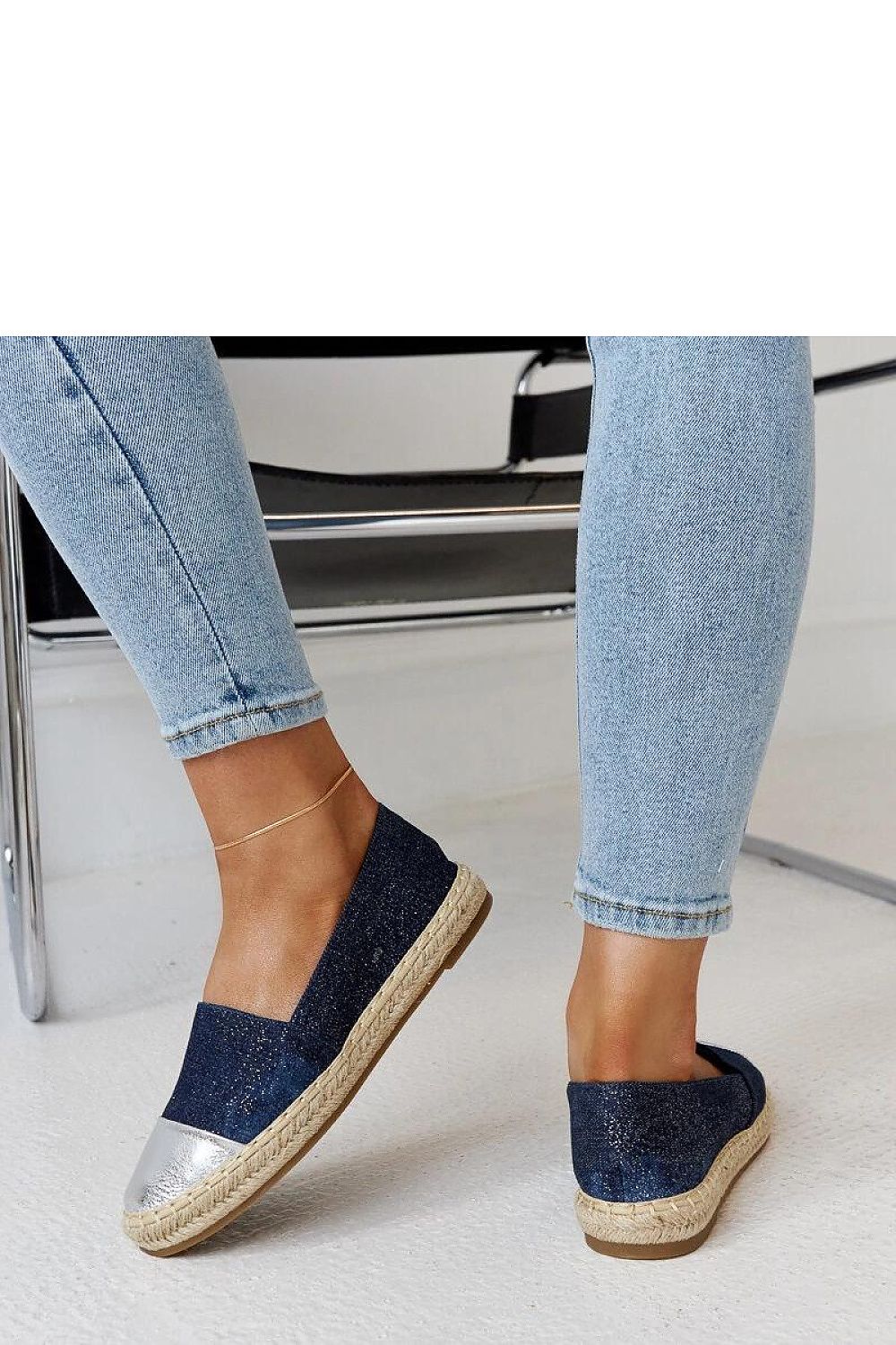 Elegant blue-silver fabric of Solea Surana espadrilles, emphasizing summer fashion and comfort in footwear.