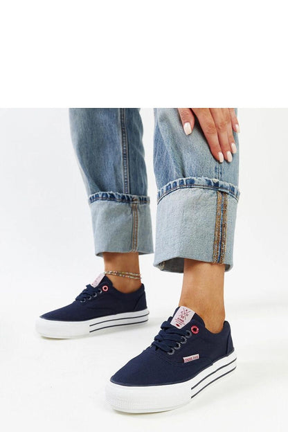 Luxury navy women's sneakers by Solea featuring a thick white sole and stylish rounded toe design.