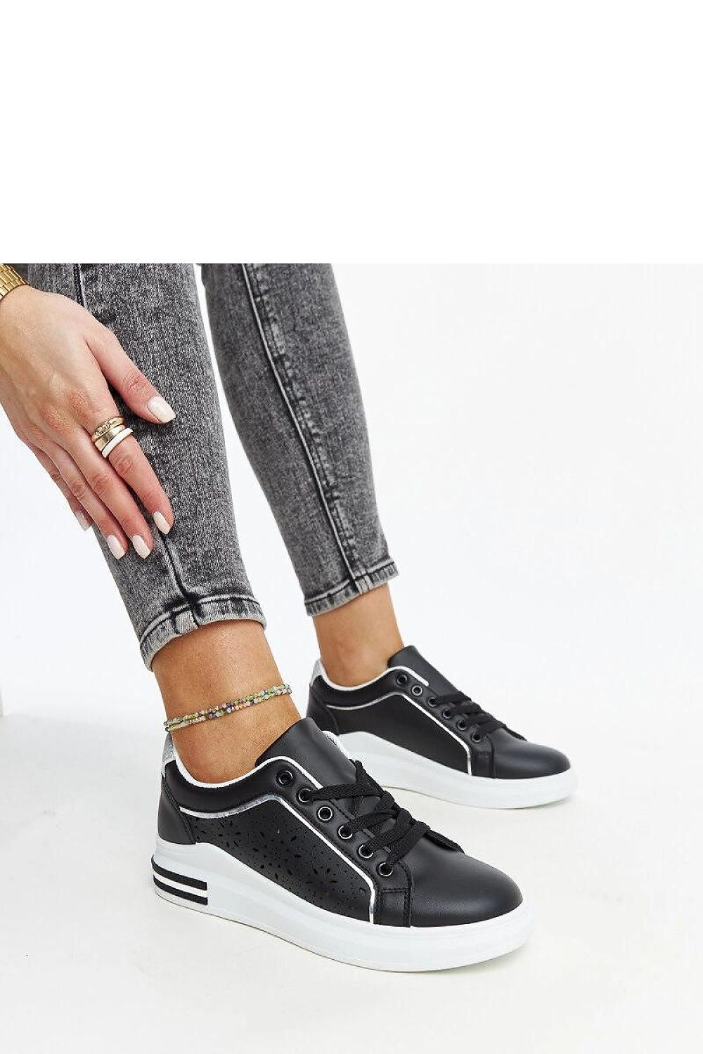 Luxury glitter black perforated sneakers by Solea, crafted from eco-leather, featuring a stylish design suitable for EU sizes 36-41 and US sizes 5.5-10.5, with a comfortable rubber sole.