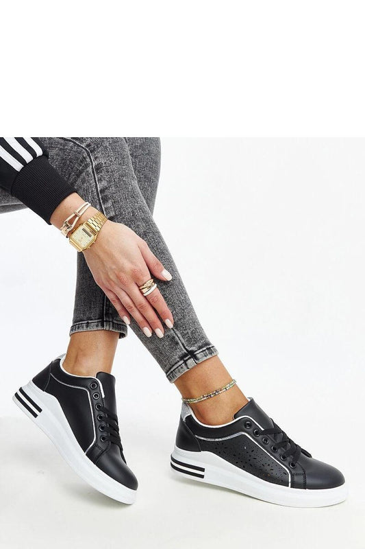 Luxurious Glitter Black Perforated Sneakers by Solea, crafted from eco-leather, perfect for adding sparkle to your outfit.