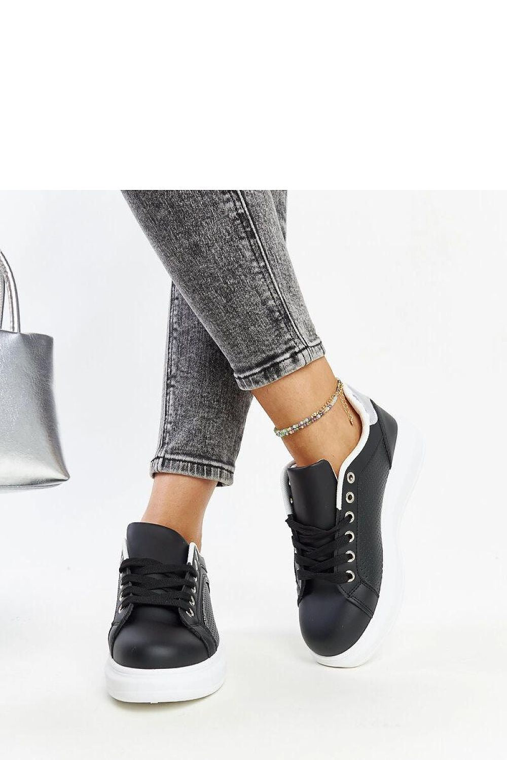 Solea women's eco leather sneakers in black, adorned with sparkling zirconia, a perfect blend of elegance and modern fashion.