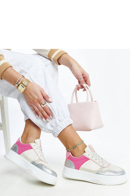 Elegant chunky-soled white and pink sneakers by Solea, crafted from eco leather with a luxurious lace-up design, perfect for modern streetwear fashion.