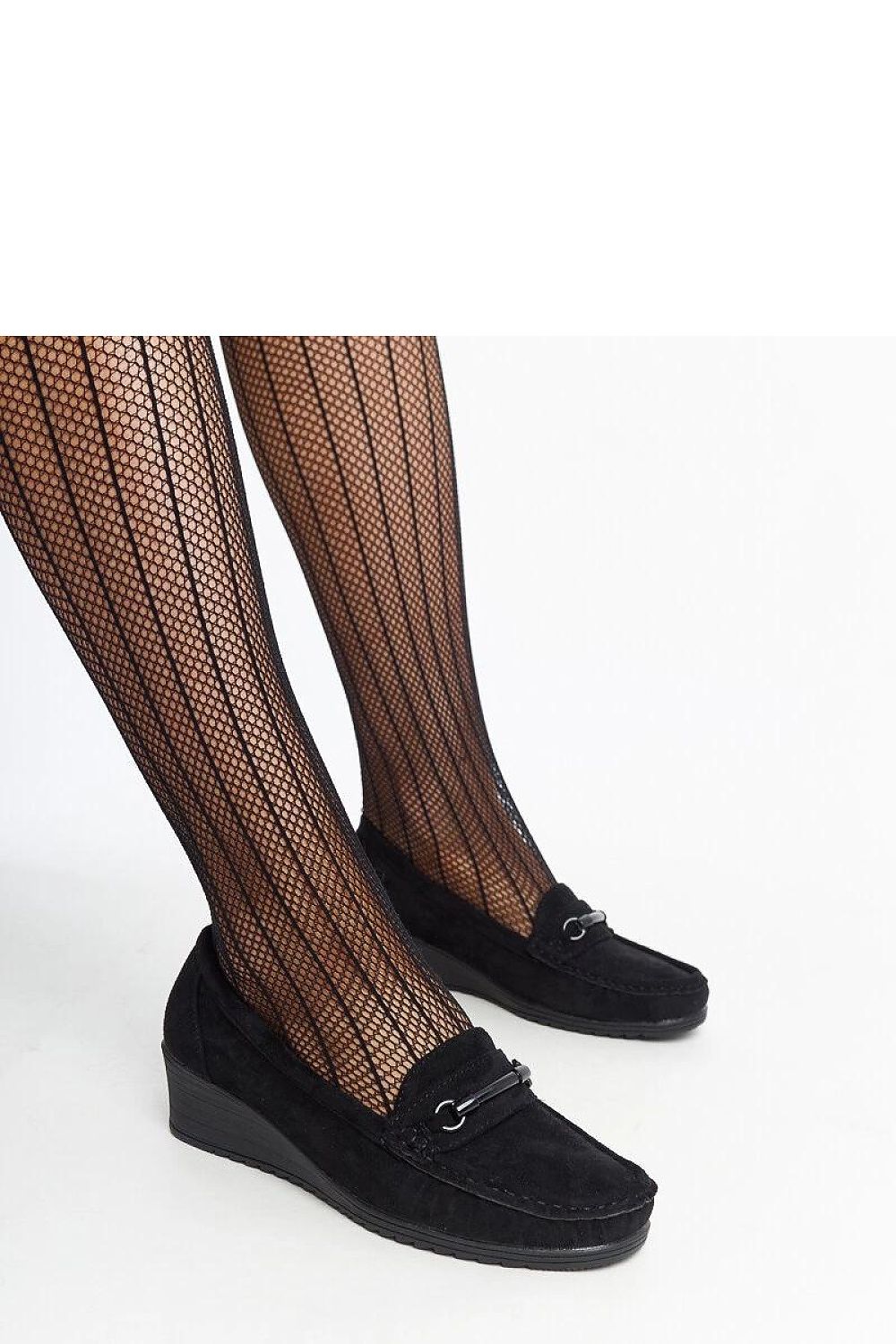 Luxury black eco leather wedge moccasins Amela from Solea, showcasing elegant slip-on design and almond toe, perfect for casual spring and summer outfits.