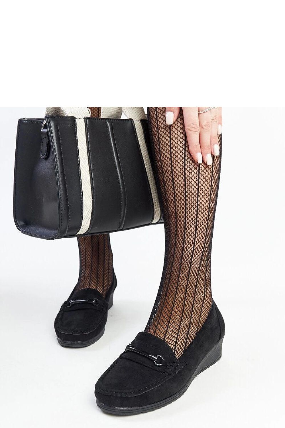 Luxury black eco leather wedge moccasins from Solea, designed for Spring/Summer collection, featuring a sleek slip-on style and almond toe.