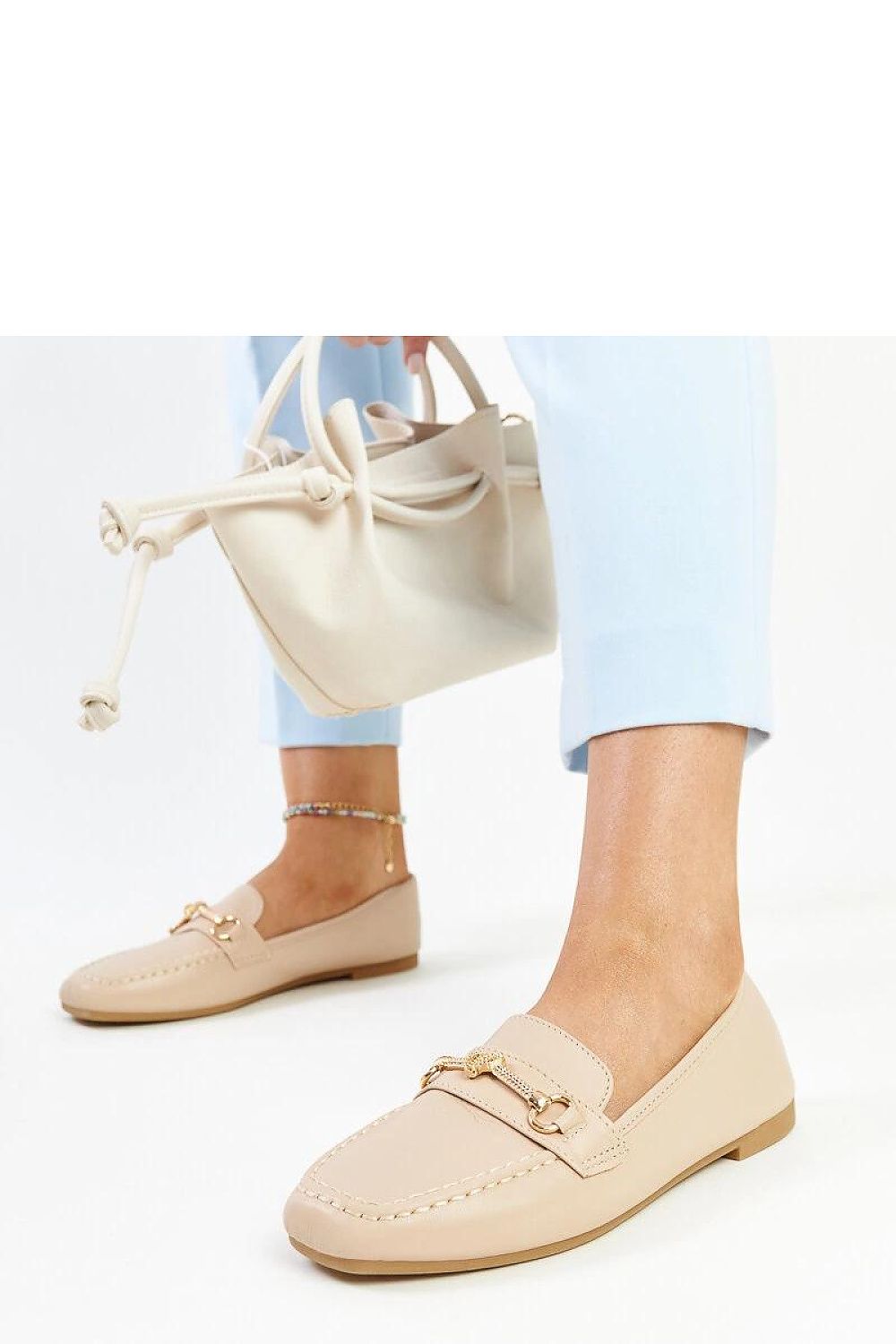 Luxury Solea light beige moccasins made from eco leather, showcasing a modern design with a squared toe, perfect for summer wear.
