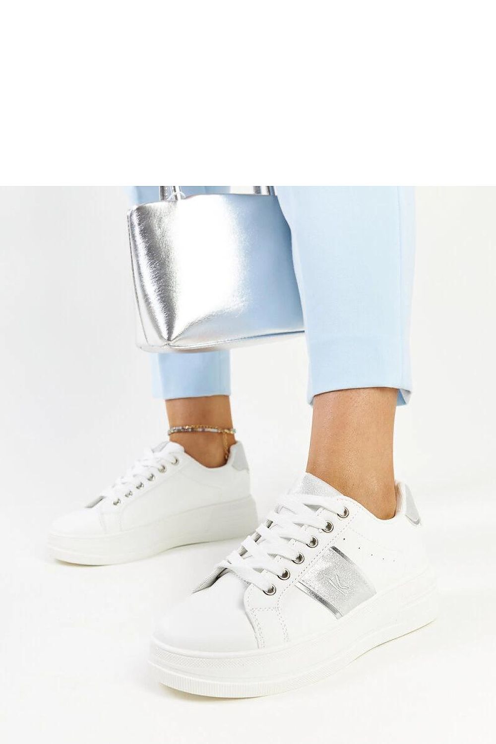 Fashionable Finestra White & Silver Sneakers by Solea, ideal for urban lifestyle and everyday elegance.