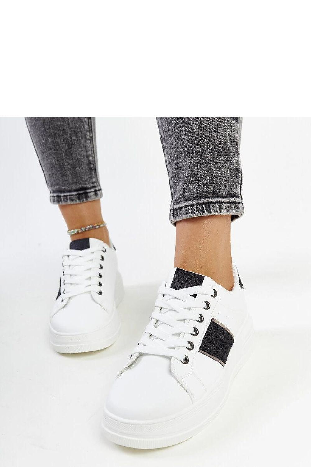 Stylish Finestra White & Silver Sneakers by Solea with a thick rubber sole, embodying luxury and comfort.