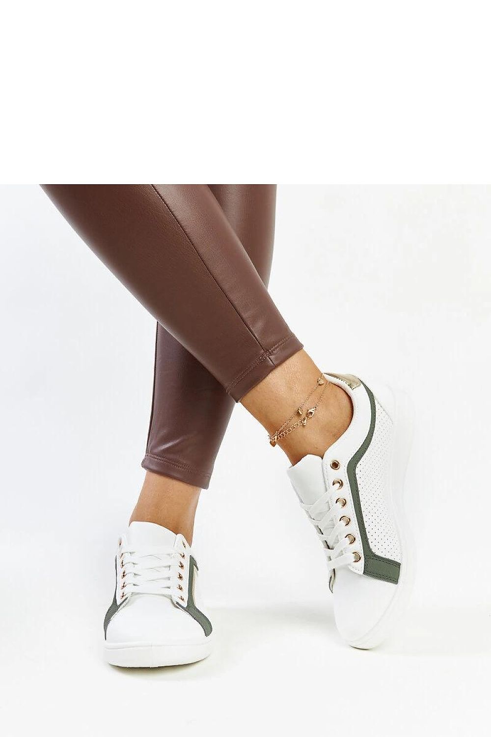 Solea eco leather white and green platform sneakers displaying elegant design and comfort, perfect for fashion-forward individuals.