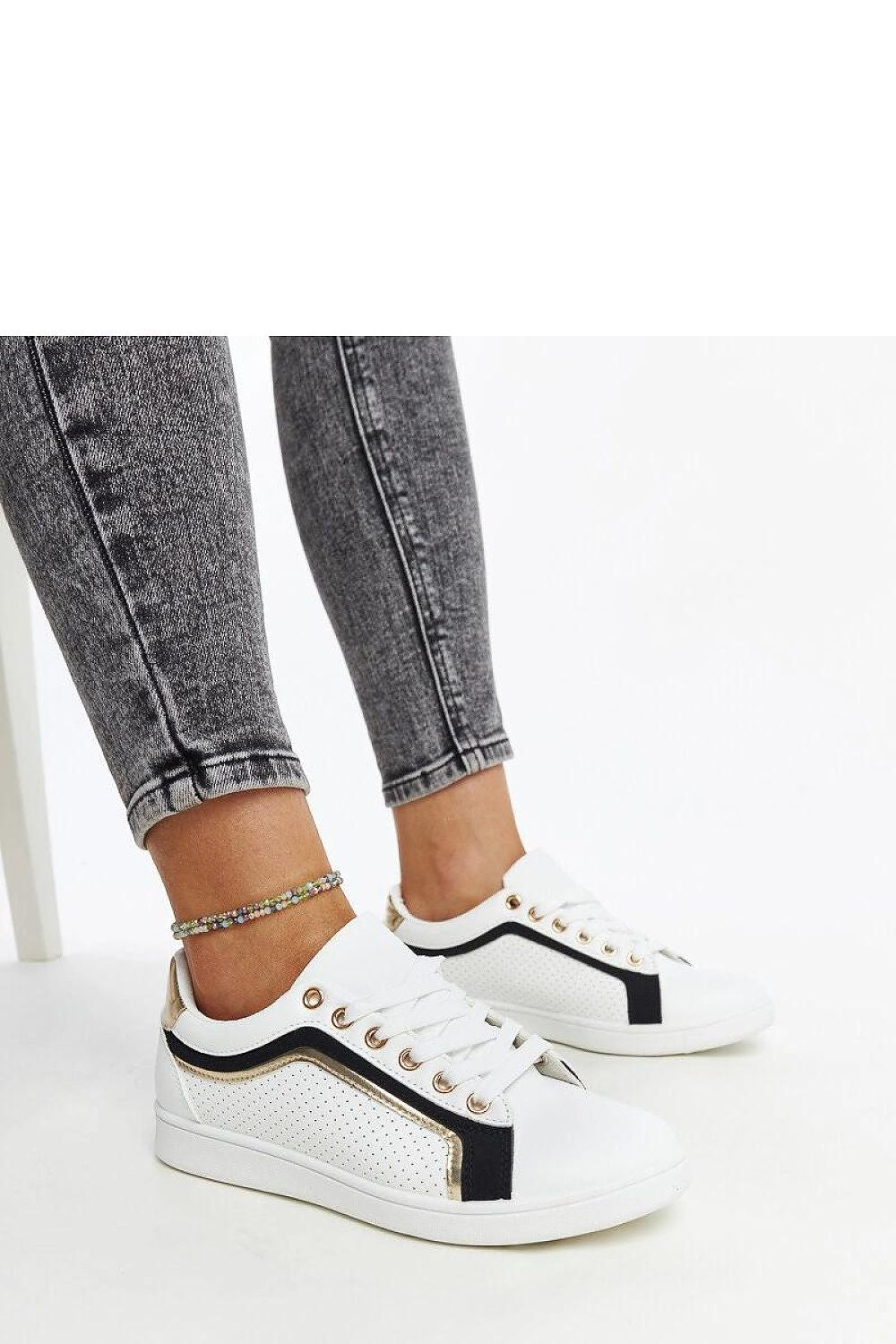 Side view of Solea Eco Leather White and Green Platform Sneakers, featuring a modern rounded toe and comfortable heel height, perfect for any occasion.